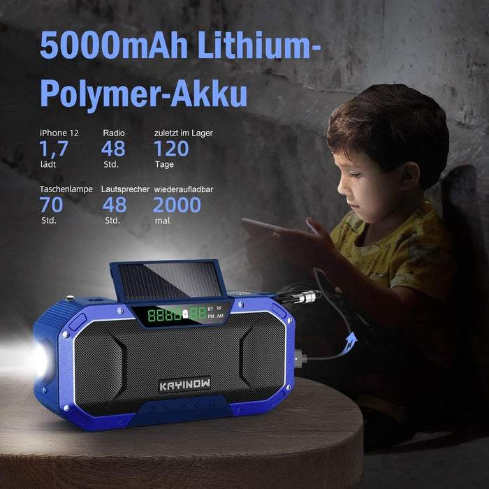 Radio FM solaire multifonctions, enceinte Bluetooth, batterie externe 5000mah