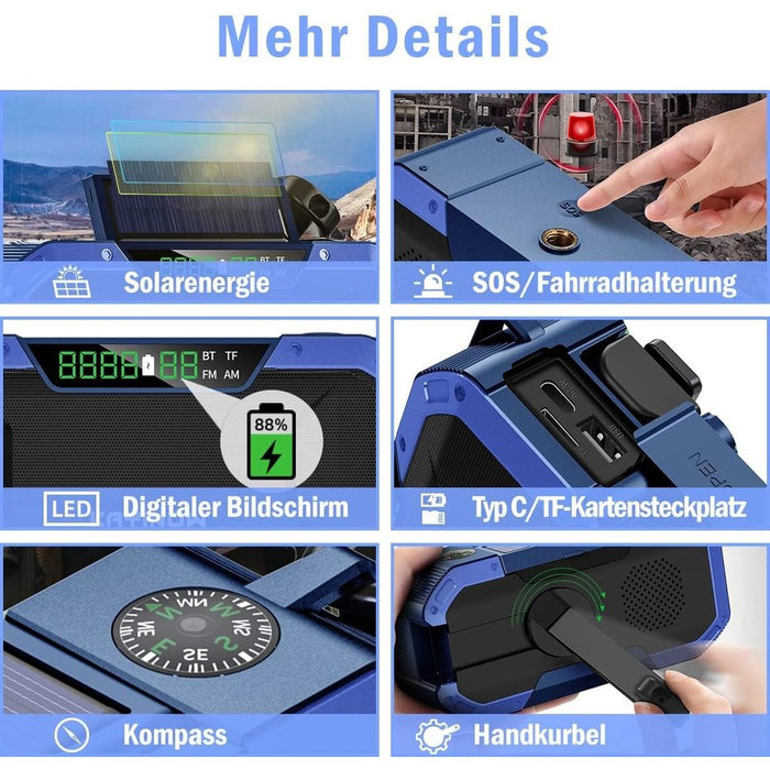 Radio FM solaire multifonctions, enceinte Bluetooth, batterie externe 5000mah