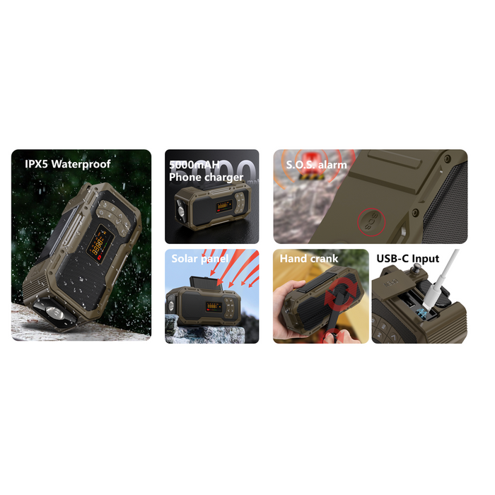 Radio FM solaire multifonctions, enceinte Bluetooth, batterie externe 5000mah