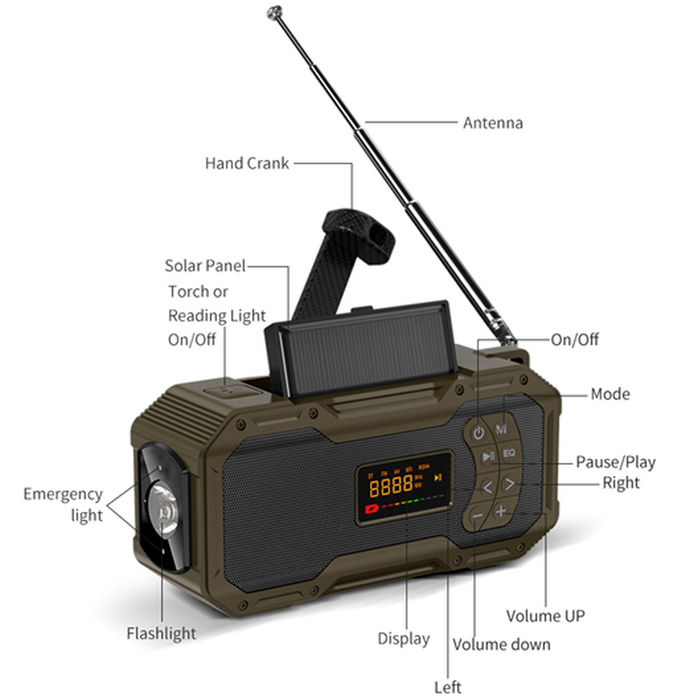 Radio FM solaire multifonctions, enceinte Bluetooth, batterie externe 5000mah