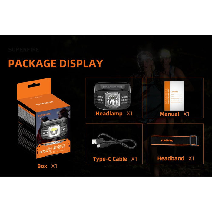 Supfire - Lampe frontale LED 350lm blanc froid 6000K, rechargeable