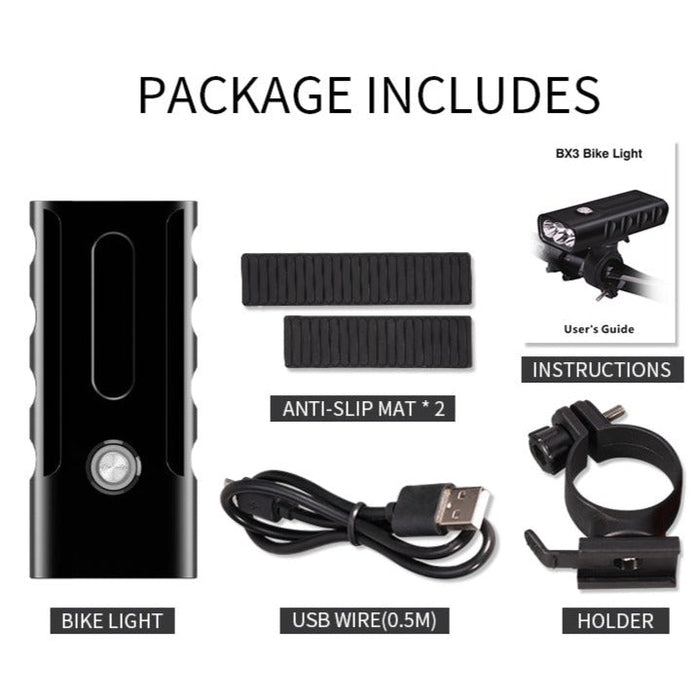 Lampe puissante rechargeable pour vélo, avec lampe arrière inclus