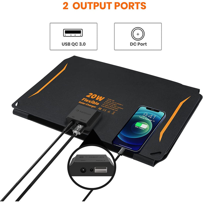 FLEXSOLAR - Chargeur solaire pliable 20W, pour téléphones et tablettes