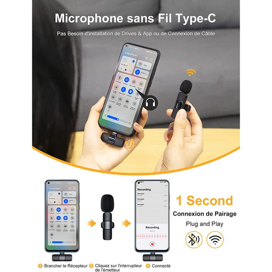 Moman CP1(C) - Microphone cravate Bluetooth pour Android (type-C)