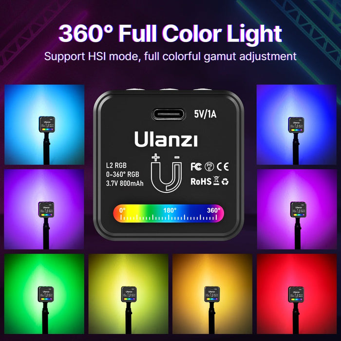 Ulanzi L2RGB - Projecteur LED multicolore rechargeable, magnétique
