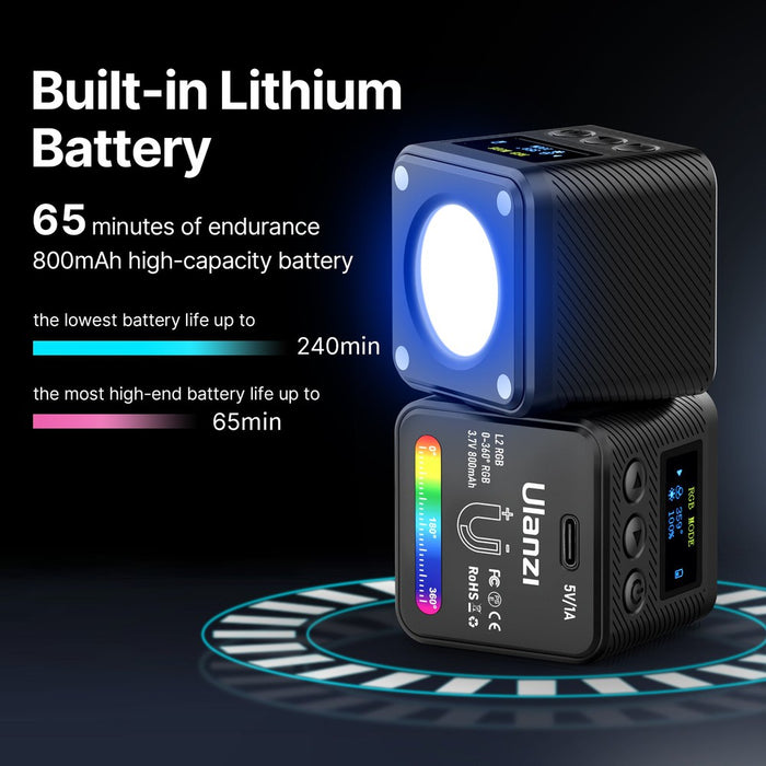 Ulanzi L2RGB - Projecteur LED multicolore rechargeable, magnétique