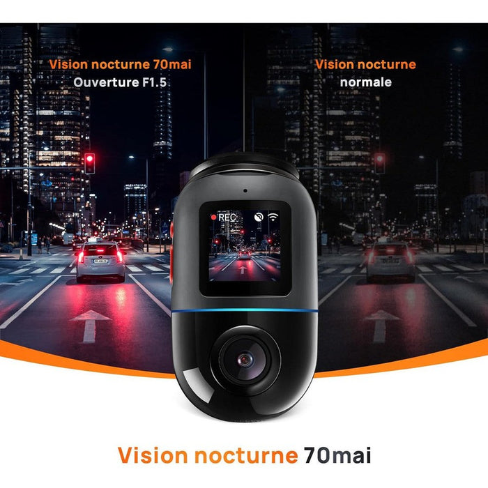 70mai - Caméra embarquée rotative 360°, mode stationnement 24h/24, détection de mouvement, vision nocturne