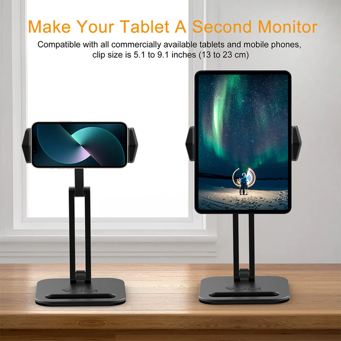 Vijim - Support Tablette et Téléphone en aluminium avec base lestée, réglable à 360° et pliable