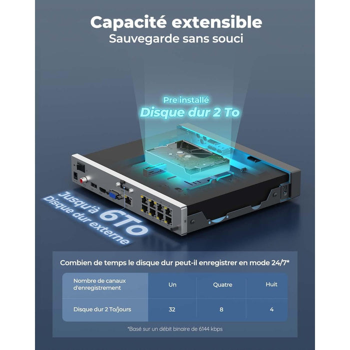 Reolink RLN8-410 - NVR 8 canaux POE 4K - 2To inclus