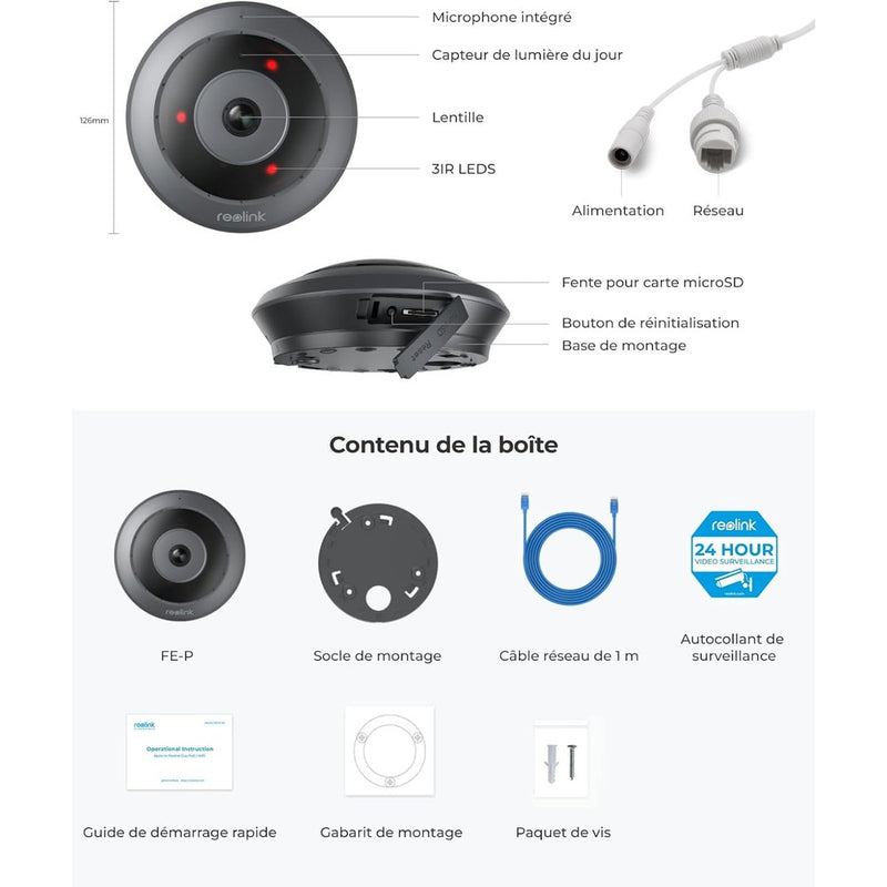 Caméra plafonnier POE 360 degrés - Reolink FE-P-Tektek