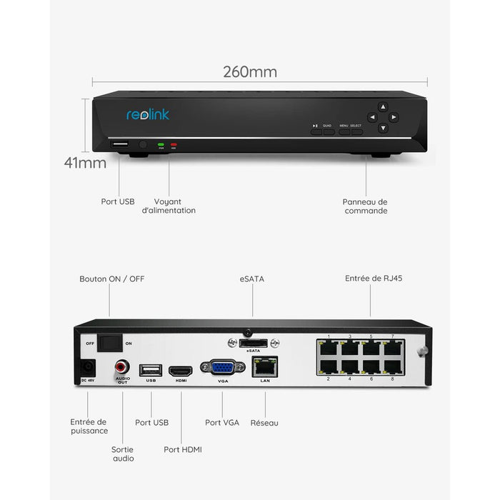 Reolink RLN8-410 - NVR 8 canaux POE 4K - 2To inclus