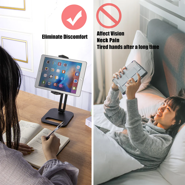 Vijim - Support Tablette et Téléphone en aluminium avec base lestée, réglable à 360° et pliable