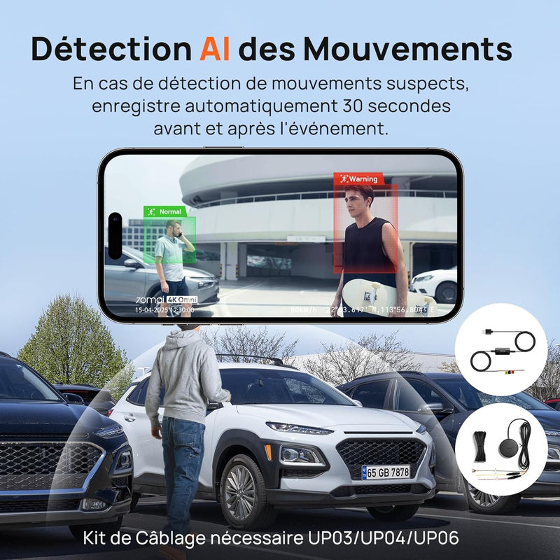 70mai Omni X800-2 - Caméra embarquée rotative 360° + Caméra arrière, mode stationnement 24h/24, détection de mouvement, vision nocturne