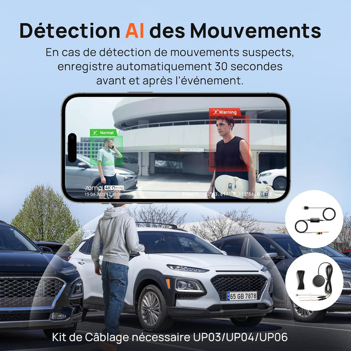 70mai Omni X800-2 - Caméra embarquée rotative 360° + Caméra arrière, mode stationnement 24h/24, détection de mouvement, vision nocturne