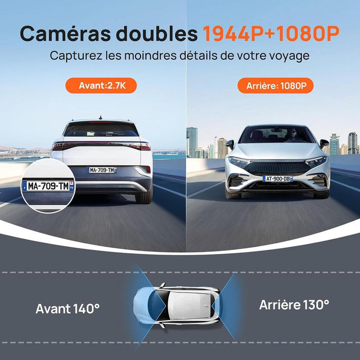 70mai - Caméra embarquée double avant/arrière, mode stationnement 24h/24, détection de mouvement, vision nocturne