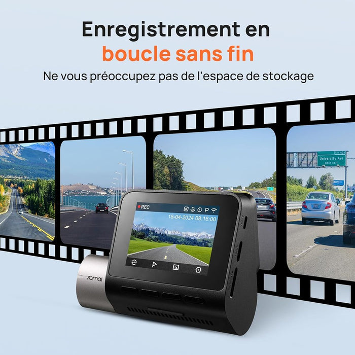 70mai - Caméra embarquée double avant/arrière, mode stationnement 24h/24, détection de mouvement, vision nocturne