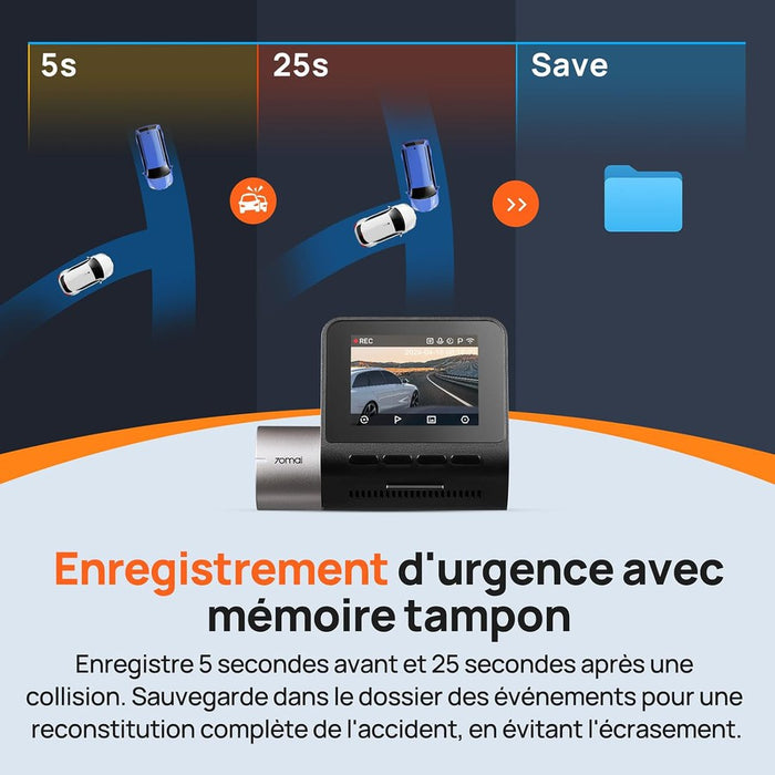 70mai - Caméra embarquée double avant/arrière, mode stationnement 24h/24, détection de mouvement, vision nocturne