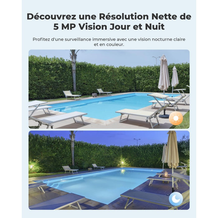 Reolink Argus PT 2024 - Caméra solaire Wifi 5MP 360° avec carte SD Kingston 32Go inclus - Détection intelligente - Projecteur LED