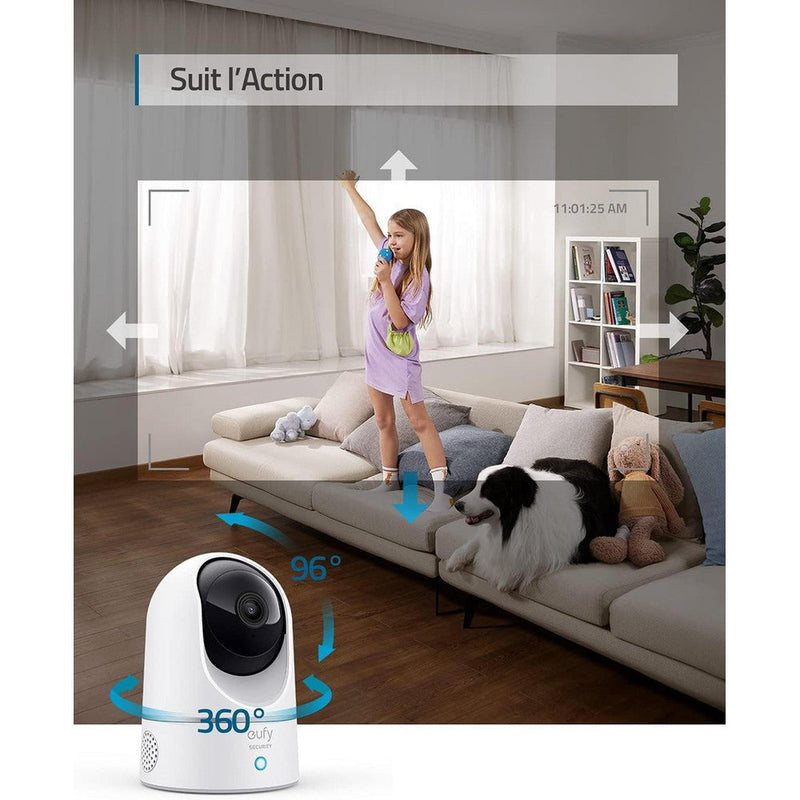 Eufy E220 - Caméra intérieure 360° 2K WIFI, Détection des Humains et Animaux par l'IA, Assistants Vocaux-Tektek