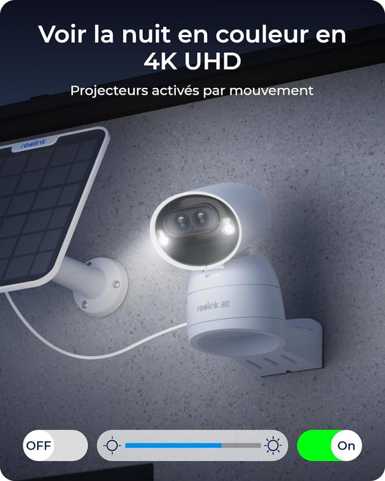 Reolink Argus Track - Caméra solaire Wifi 4K 8MP avec carte SD Kingston 64Go inclus, double objectif 360° - Suivi de mouvement et zoom automatique