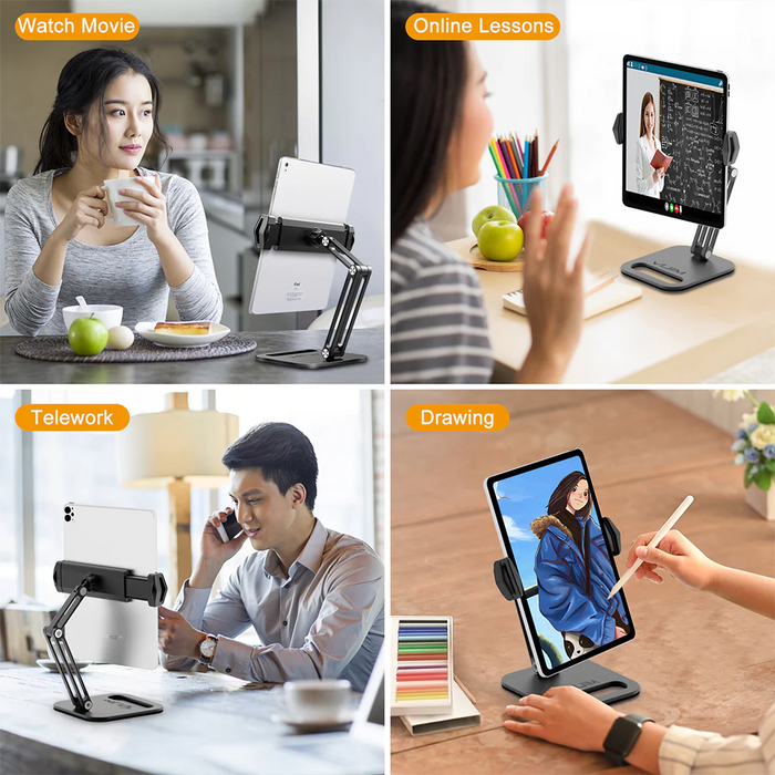 Vijim - Support Tablette et Téléphone en aluminium avec base lestée, réglable à 360° et pliable
