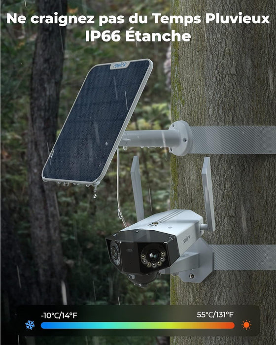 Reolink Duo 2 4G LTE - Caméra solaire 4G 2.5K 6MP, avec carte SD Kingston 64Go inclus, grand angle de vision 180° - Détection intelligente