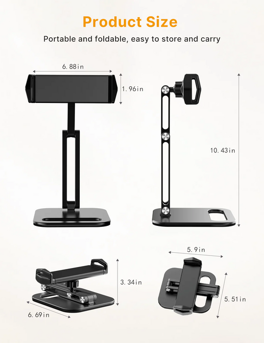 Vijim - Support Tablette et Téléphone en aluminium avec base lestée, réglable à 360° et pliable