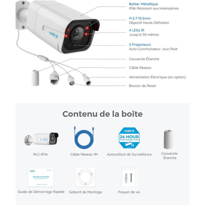 Reolink RLC-811A - Caméra POE étanche 8MP, zoom optique