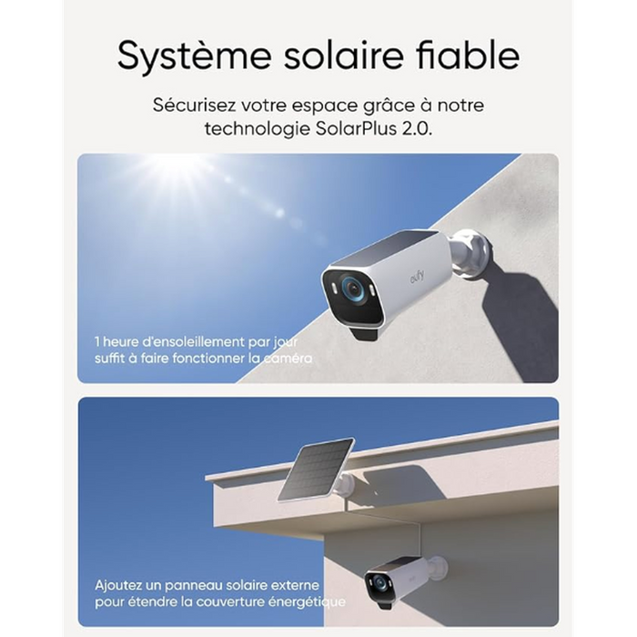 Eufy S3 Pro- Caméra solaire Wifi 4K, Vision nocturne MaxColor, Reconnaissance faciale, HomeBase 3 requis