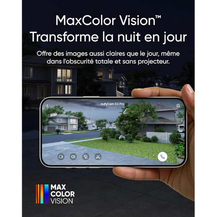 Eufy S3 Pro- Caméra solaire Wifi 4K, Vision nocturne MaxColor, Reconnaissance faciale, HomeBase 3 requis