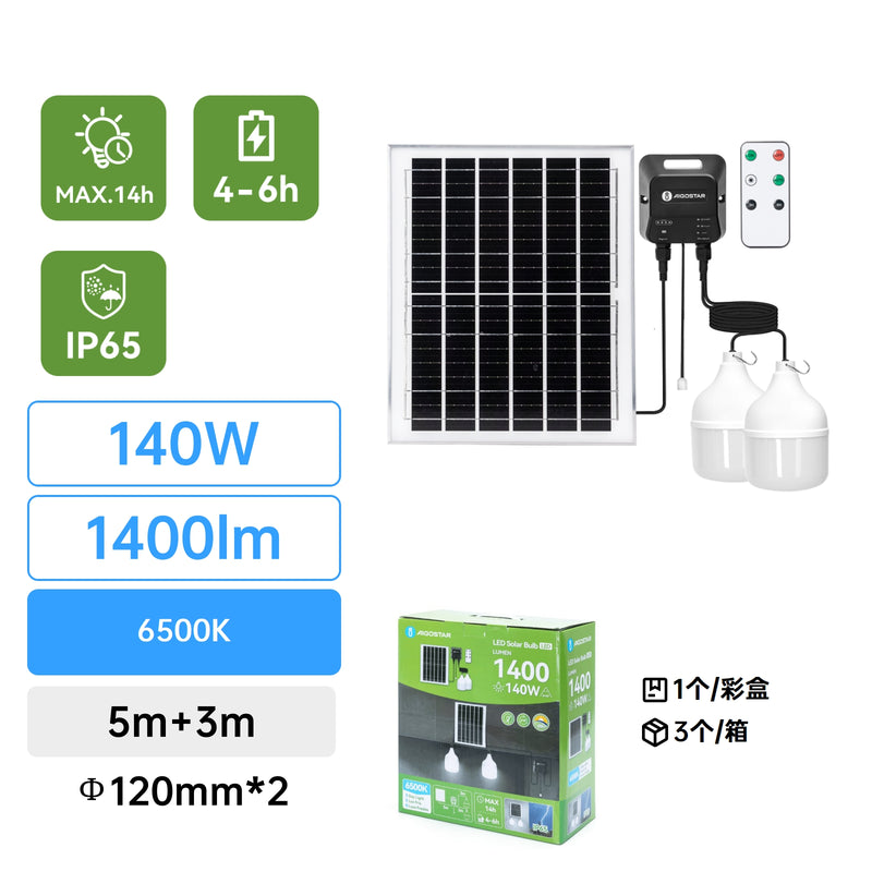 Aigostar - Kit 2 Ampoules solaires 140W - Blanc froid