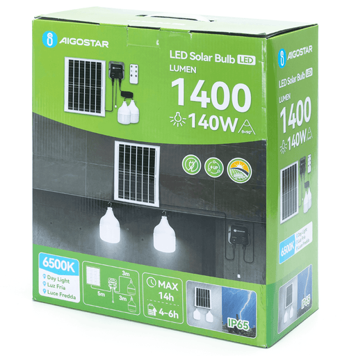 Aigostar - Kit 2 Ampoules solaires 140W - Blanc froid