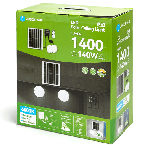 Aigostar - Kit 2 Hublots solaires 140W - PIR - Blanc Froid