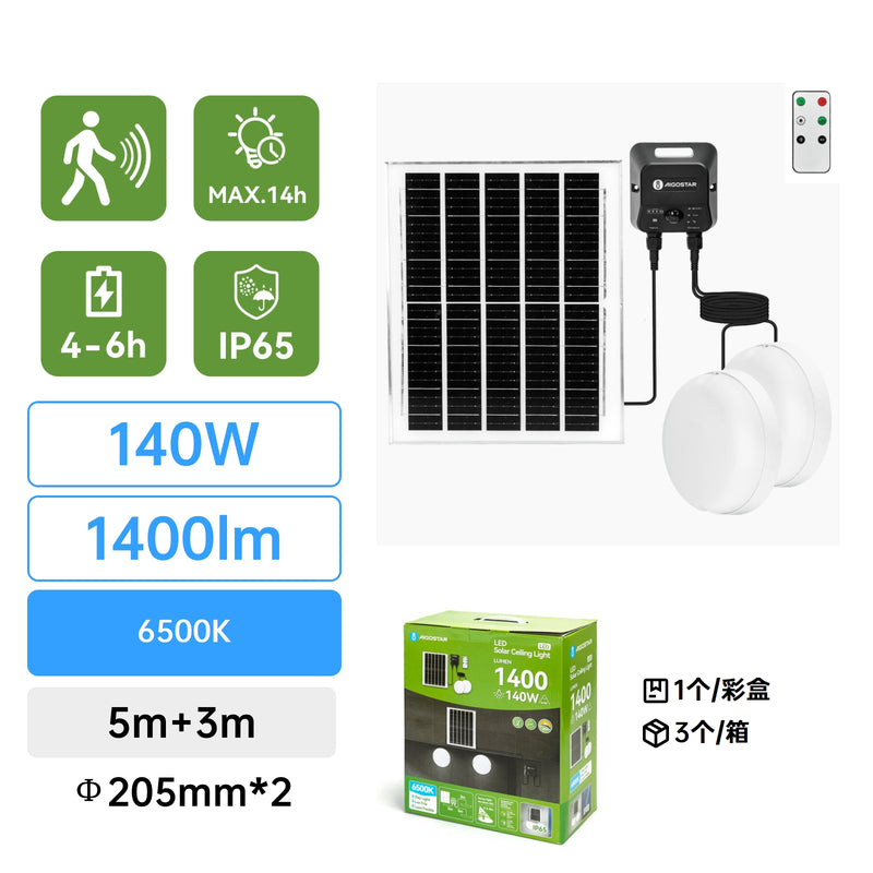 Aigostar - Kit 2 Hublots solaires 140W - PIR - Blanc Froid