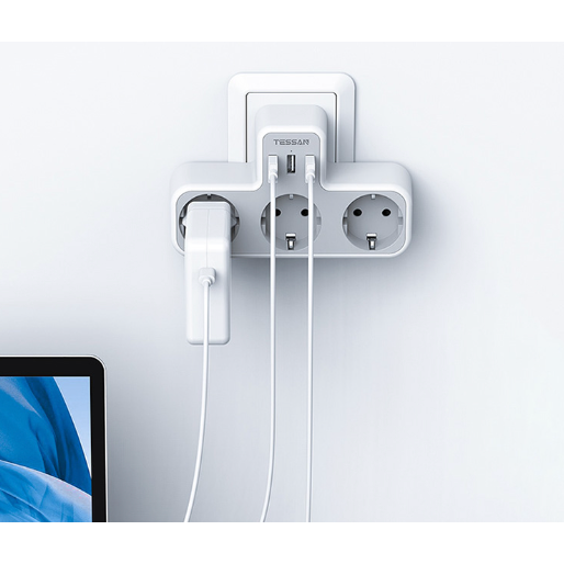 Tessan-Multiprise mural 3 prises 3 USB
