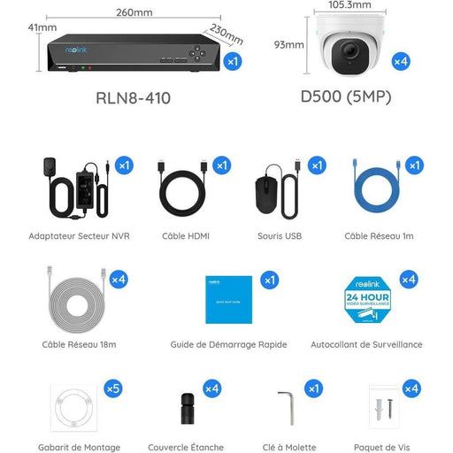 Pack Reolink - Enregistreur NVR 2To + 4 caméras RLC-520A 5MP