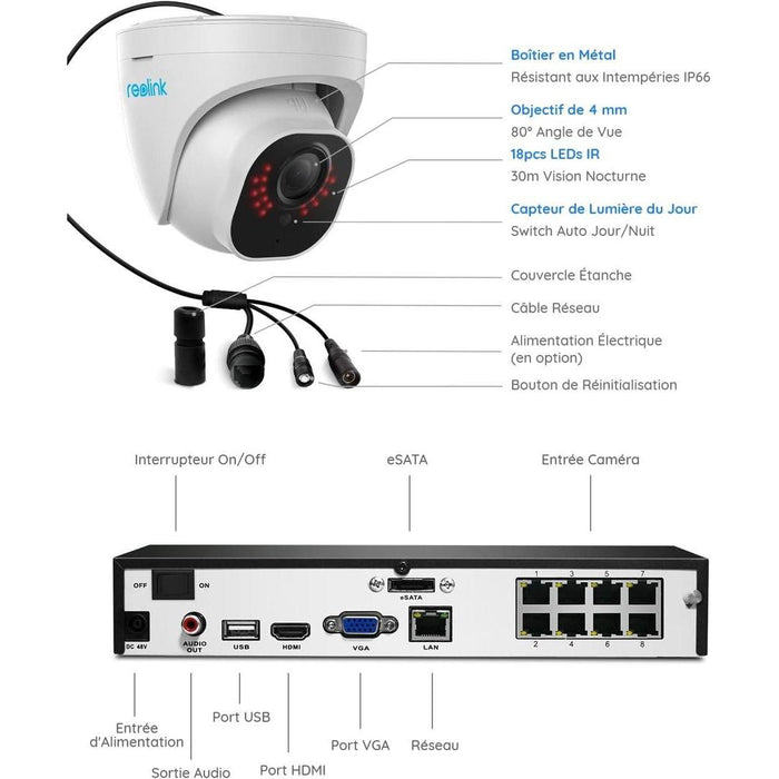 Pack Reolink - Enregistreur NVR 2To + 4 caméras RLC-520A 5MP