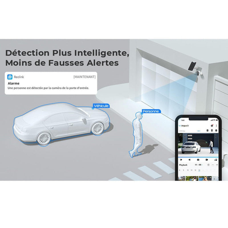 Reolink Argus 3 Pro 2024 Blanc-Caméra solaire Wifi 5MP - Détection intelligente