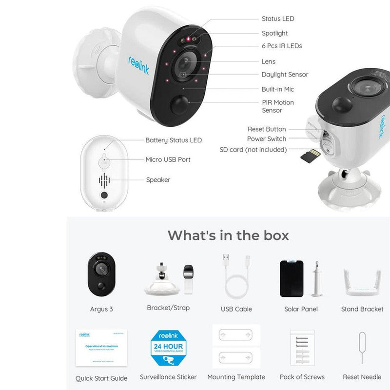 Reolink Argus 3 Pro 2024 Blanc-Caméra solaire Wifi 5MP - Détection intelligente