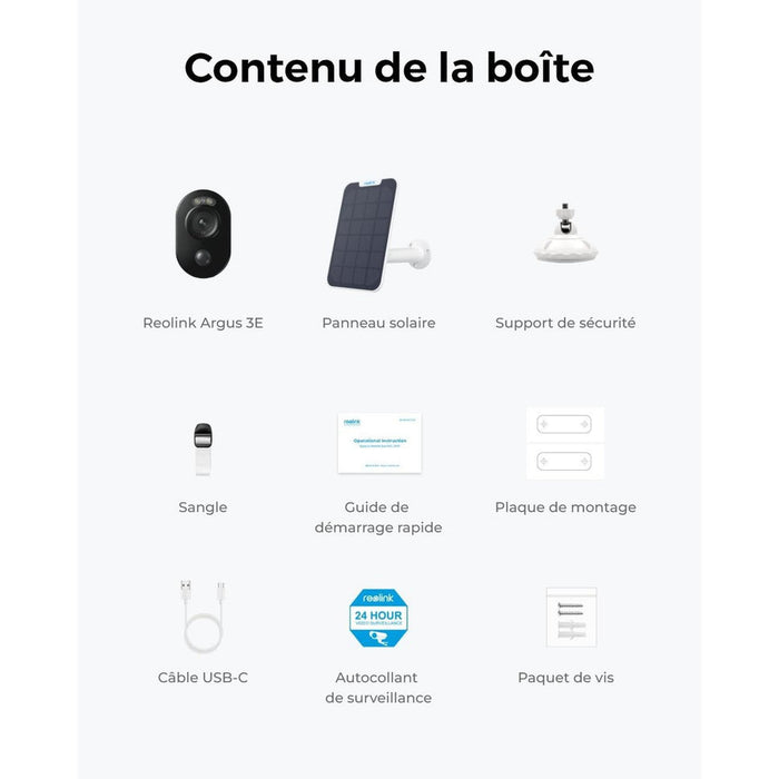 Reolink Argus 3E - Caméra solaire 3MP, carte SD Kingston 32Go inclus