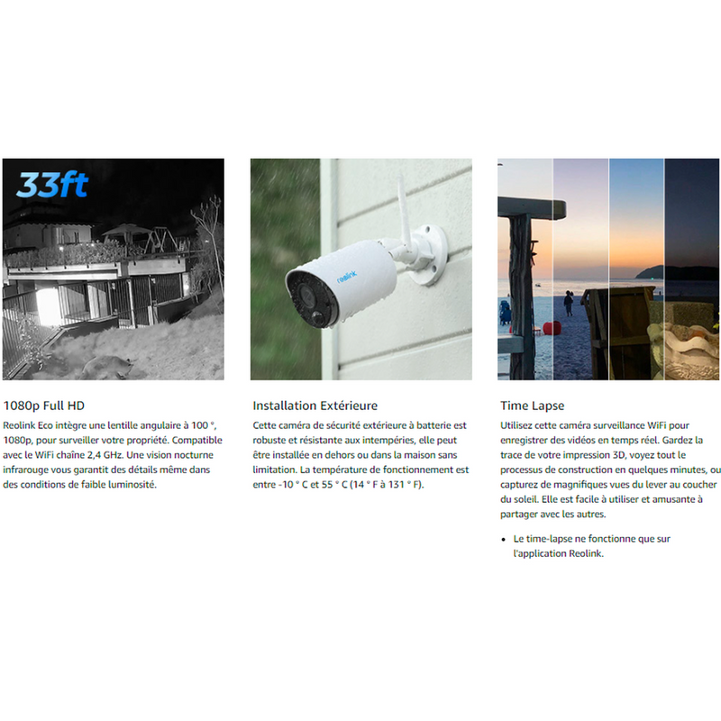Reolink Argus Eco 2024 Blanc - Caméra solaire Wifi QHD 3MP