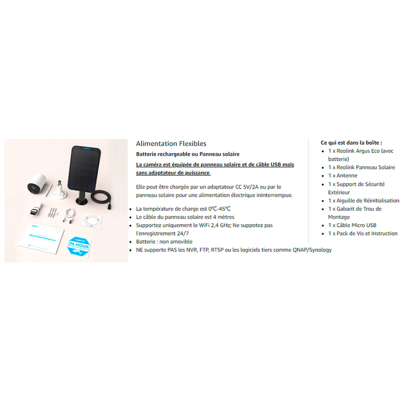 Reolink Argus Eco 2024 Blanc - Caméra solaire Wifi QHD 3MP