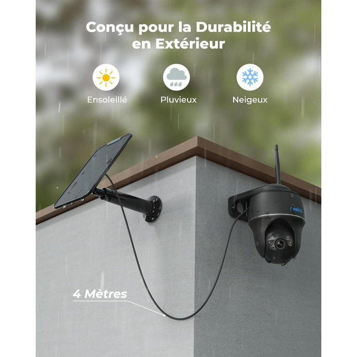 Reolink Argus PT 2024 Noir - Caméra solaire Wifi 5MP 360° avec carte SD Kingston 32Go inclus - Détection intelligente - Projecteur LED
