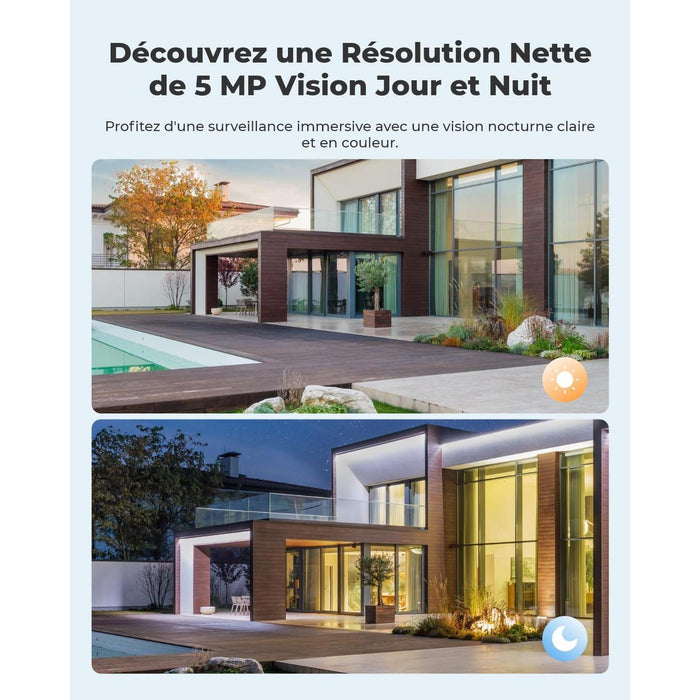 Reolink Argus PT 2024 Noir - Caméra solaire Wifi 5MP 360° avec carte SD Kingston 32Go inclus - Détection intelligente - Projecteur LED