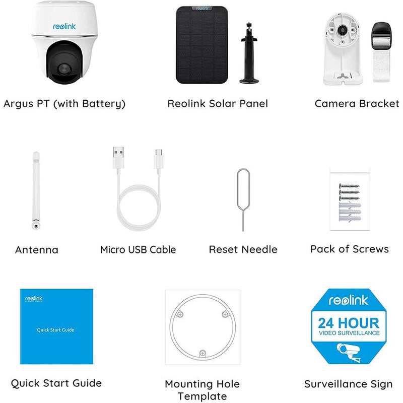 Reolink Argus PT Lite - Caméra solaire Wifi 3MP 360° - Détection intelligente
