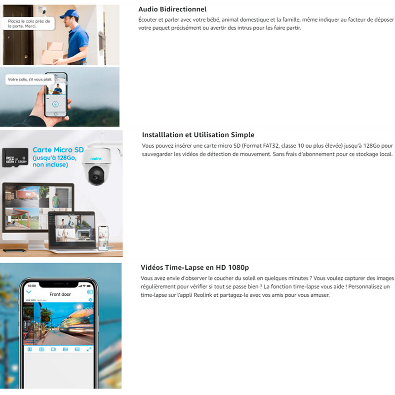 Reolink Argus PT Lite - Caméra solaire Wifi 3MP 360° - Détection intelligente