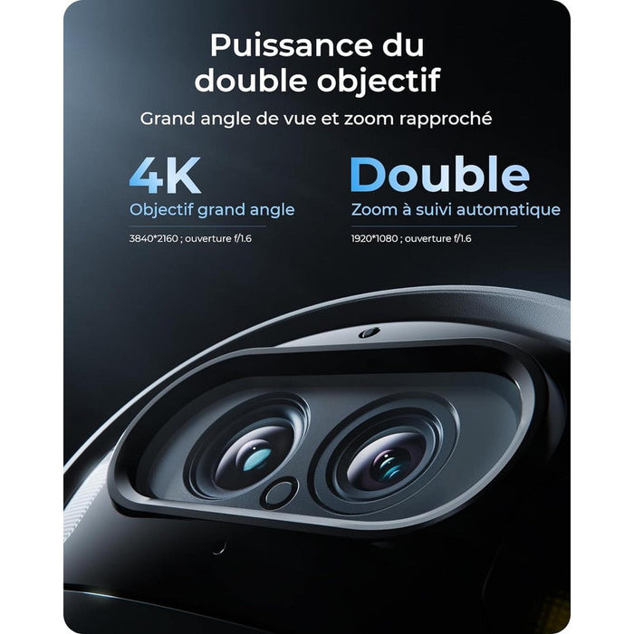 Reolink Argus Track - Caméra solaire Wifi 4K 8MP avec carte SD Kingston 64Go inclus, double objectif 360° - Suivi de mouvement et zoom automatique
