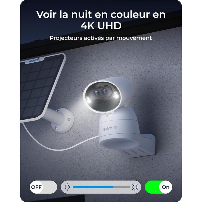 Reolink Argus Track - Caméra solaire Wifi 4K 8MP avec carte SD Kingston 64Go inclus, double objectif 360° - Suivi de mouvement et zoom automatique
