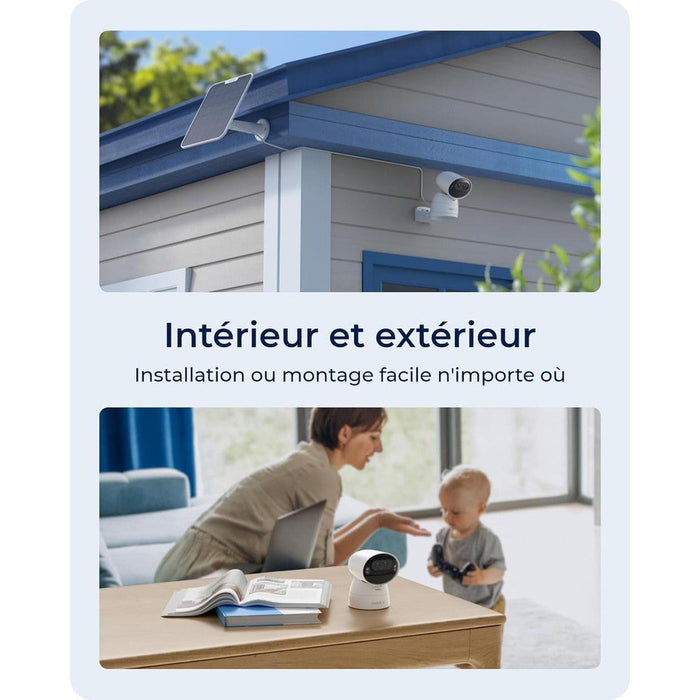 Reolink Argus Track - Caméra solaire Wifi 4K 8MP avec carte SD Kingston 64Go inclus, double objectif 360° - Suivi de mouvement et zoom automatique