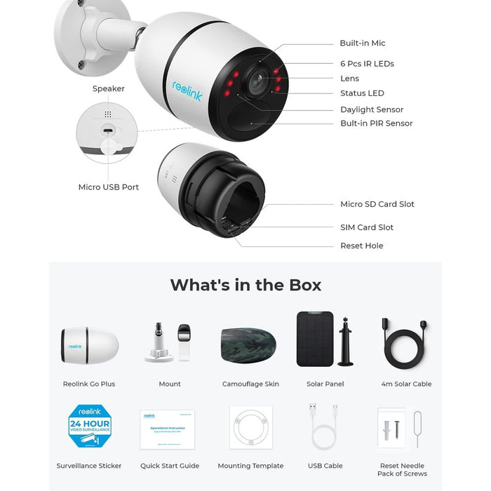 Reolink Go Ultra - Caméra solaire 4G autonome 8MP avec carte SD 32Go inclus